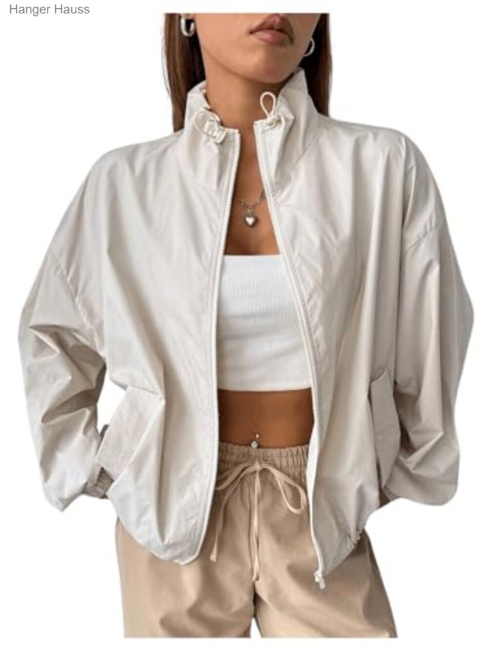 Lightweight Windbreaker Jacket Stand Collar Zip Up Athletic Sport Coat